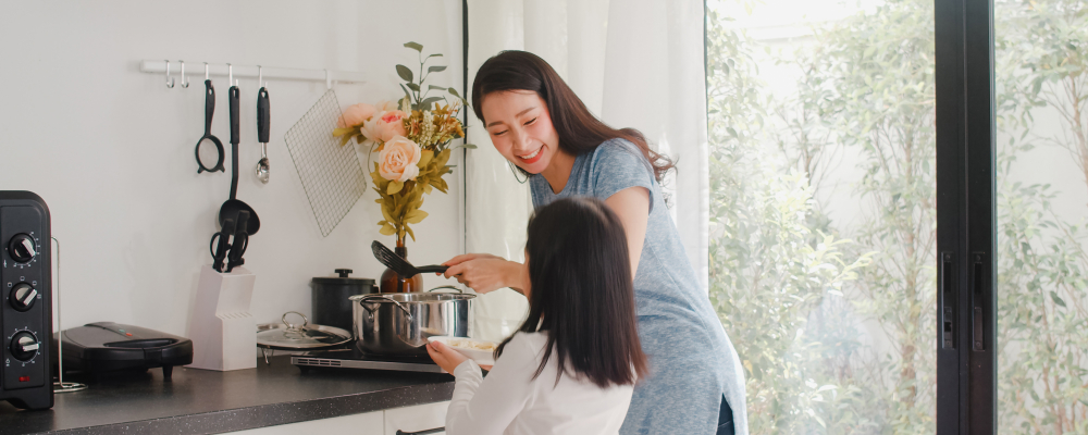 young-asian-japanese-mom-daughter-cooking-home-lifestyle-women-happy-making-pasta-spaghetti-together-breakfast-meal-modern-kitchen-house-morning