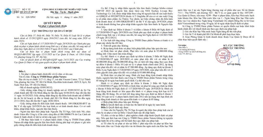duoc pham natura bi xu phat