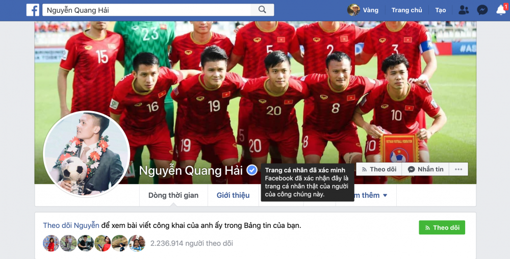 Facebook cua cau thu Quang Hai