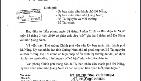 Thủ tướng chỉ đạo ổn định thị trường đất đai tại Quảng Nam và Đà Nẵng