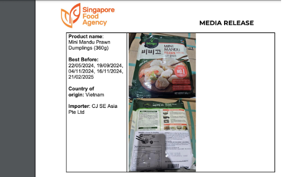 Singapore thu hồi ba loại thực phẩm có xuất xứ từ Việt Nam